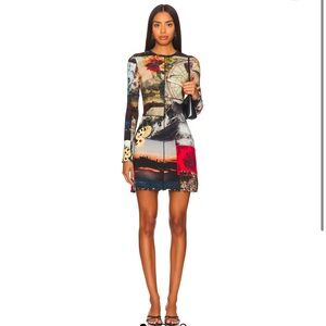Alice + Olivia Delora Photo Print Long Sleeve Mesh Minidress
